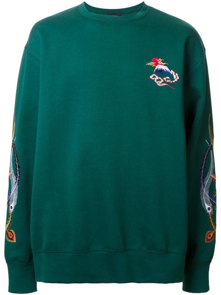 G.v.g.v. Oriental Embroidered Sweatshirt, Men's, Green, Cotton/polyester