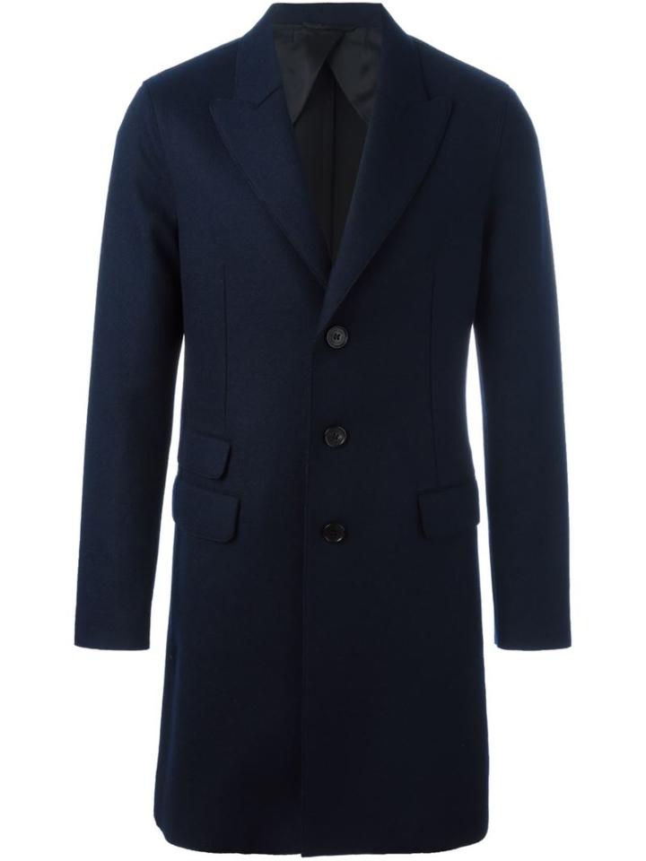 Neil Barrett Classic Single Breasted Coat, Men's, Size: 52, Blue, Polyamide/polyester/viscose/wool