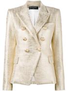 Balmain Double Breasted Lame Jacket, Women's, Size: 40, Grey, Viscose/cotton