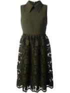 No21 Pointed Collar Dress, Women's, Size: 44, Green, Silk/polyester/acetate