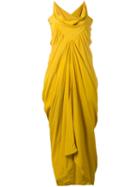 Rick Owens Ruched Evening Gown, Women's, Size: 42, Yellow/orange, Silk/acetate