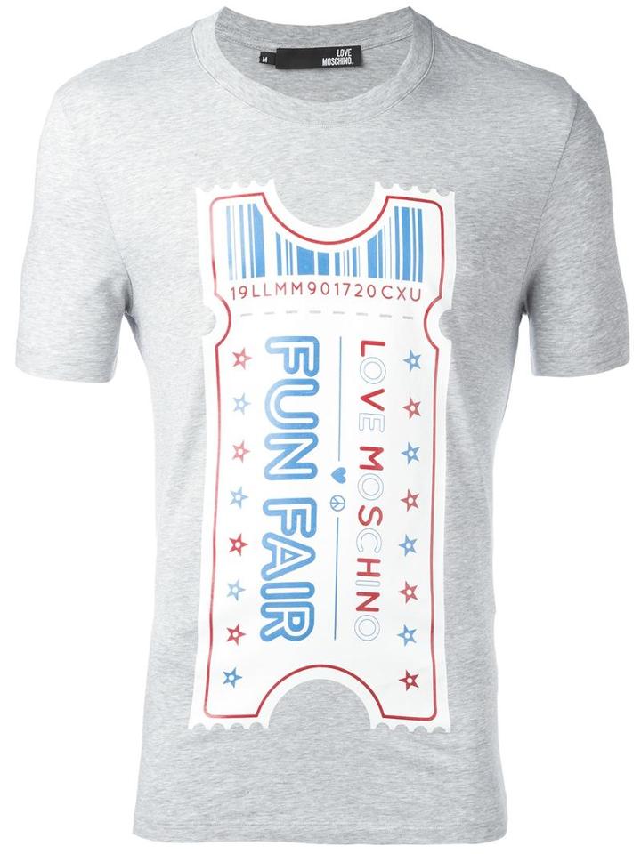 Love Moschino Ticket Print T-shirt, Men's, Size: Small, Grey, Cotton/spandex/elastane