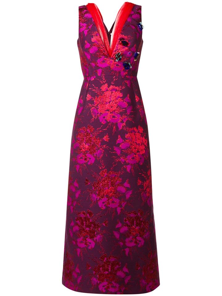 Delpozo Floral Print V-neck Gown - Pink & Purple