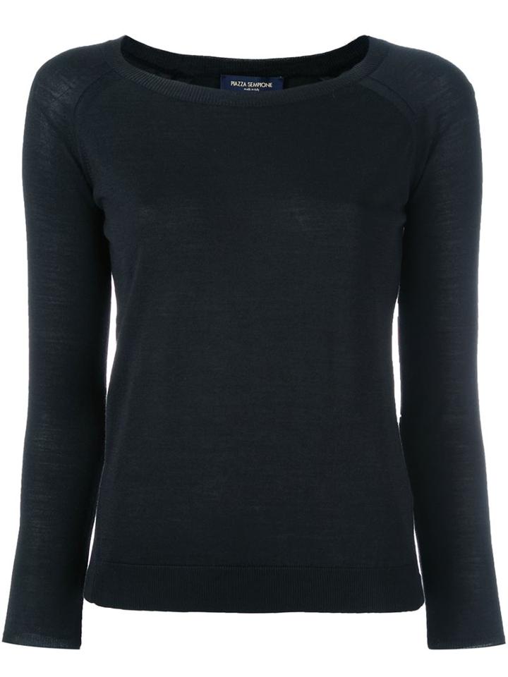 Piazza Sempione Round Neck Jumper, Women's, Size: 42, Black, Silk/virgin Wool