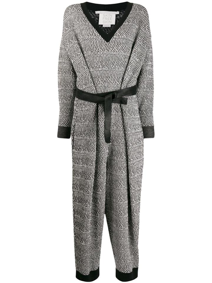Stella Mccartney Patterned-knit Belted Jumpsuit - Black