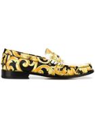 Versace Hibiscus Print Leather Loafers - Black