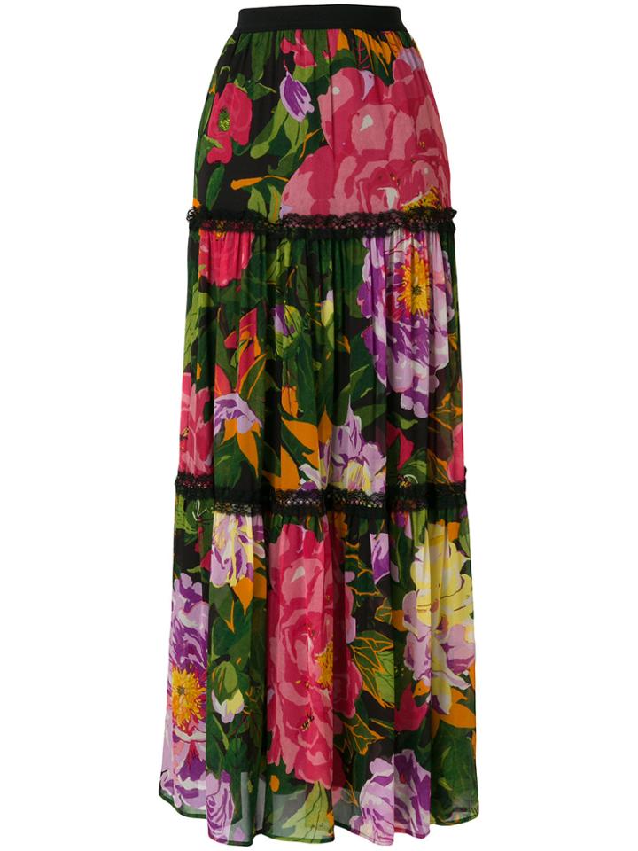 Twin-set Floral Flared Skirt - Black