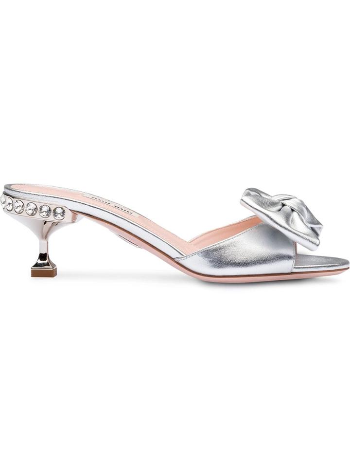 Miu Miu Metallic Leather Mules - Silver