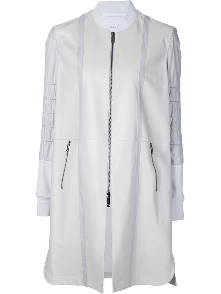 Callens Panelled Zip Coat, Women's, Size: 42, White, Leather/viscose/polyamide/spandex/elastane