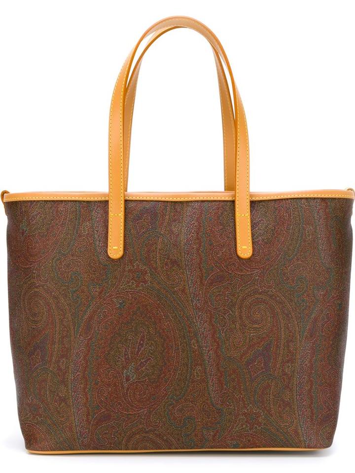 Etro Paisley Print Tote, Women's, Brown, Leather/pvc