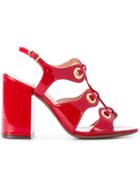 L'autre Chose Open Toe Eyelet Sandals - Red