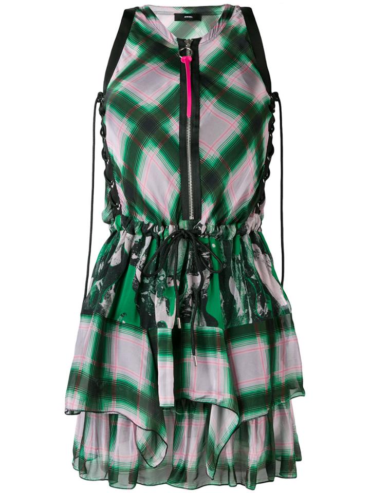 Diesel Plaid Shift Mini Dress - Green