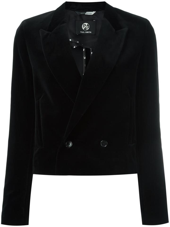 Ps By Paul Smith Cropped Velvet Blazer, Women's, Size: 46, Black, Cotton/viscose