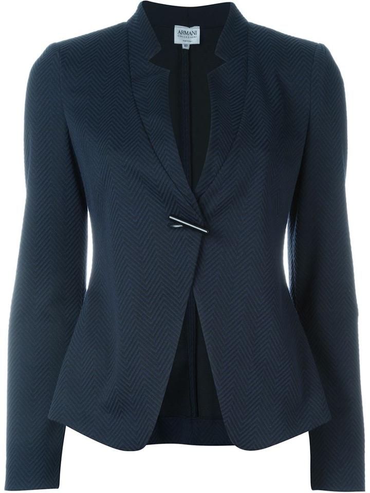 Armani Collezioni Herringbone Print Blazer, Women's, Size: 48, Blue, Polyester/cotton/polyamide/spandex/elastane