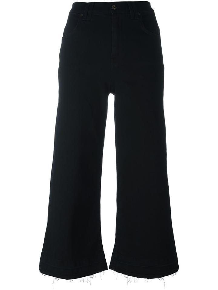 7 For All Mankind Wide Leg Cropped Jeans, Women's, Size: 29, Black, Cotton/polyester/spandex/elastane