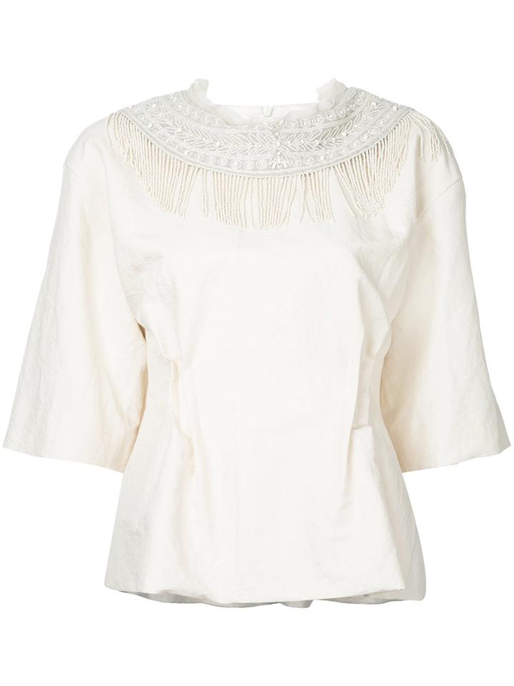 Dries Van Noten - Beaded Top - Women - Cotton/linen/flax - 38, Women's, Nude/neutrals, Cotton/linen/flax