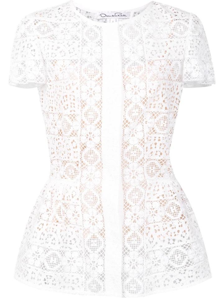 Oscar De La Renta Floral Lace Blouse - White