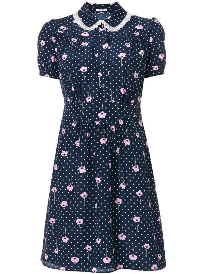 Miu Miu Floral Print Polka-dot Dress - Blue