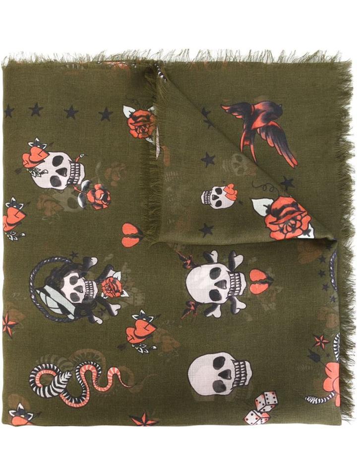 Alexander Mcqueen - Tattoo Skull Scarf - Men - Silk/modal - One Size, Green, Silk/modal