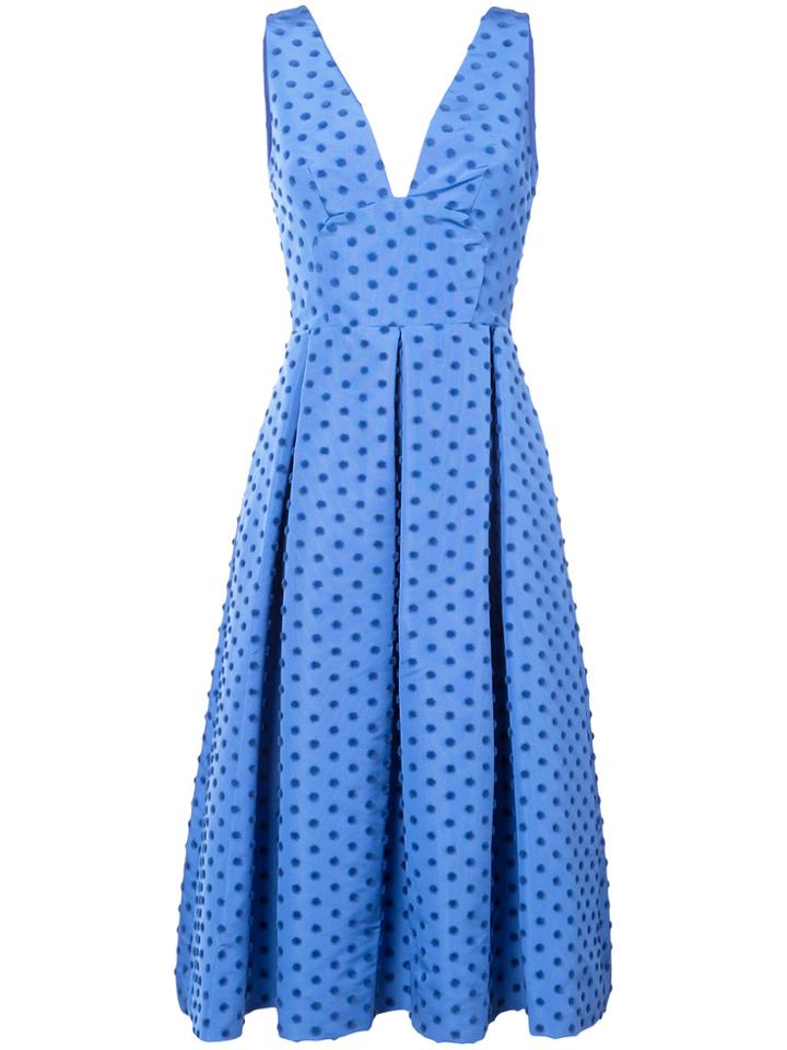 Lela Rose Box Pleated Dots Dress - Blue