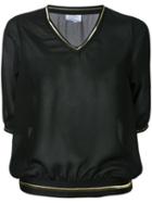 Lydia L. - Sheer V-neck Sweatshirt - Women - Polyester - 40, Black, Polyester