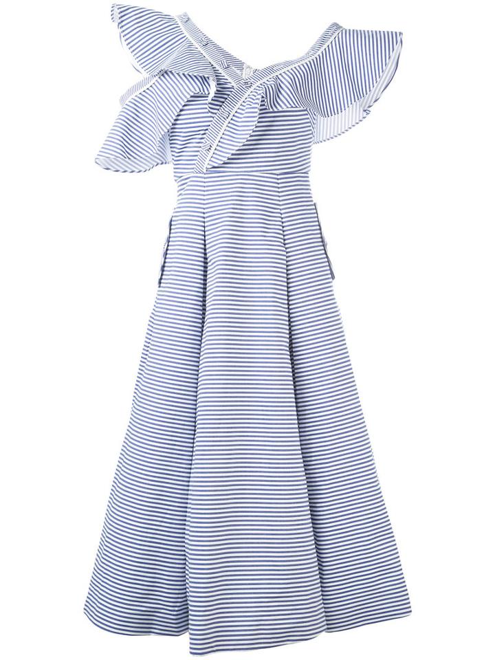 Self-portrait - Striped Flared Dress - Women - Cotton/polyester - 6, Blue, Cotton/polyester