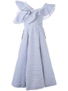Self-portrait - Striped Flared Dress - Women - Cotton/polyester - 6, Blue, Cotton/polyester