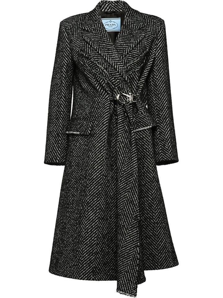 Prada Coat With Chevron Motif - Black