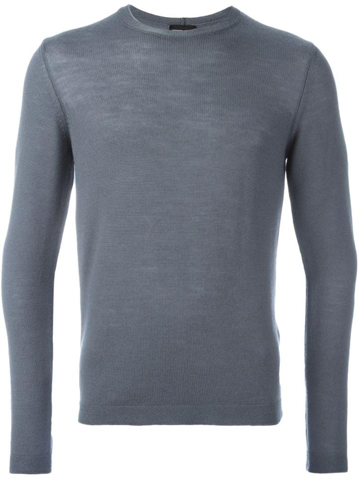 Giorgio Armani Crew Neck Jumper, Men's, Size: 52, Grey, Virgin Wool