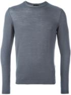 Giorgio Armani Crew Neck Jumper, Men's, Size: 52, Grey, Virgin Wool