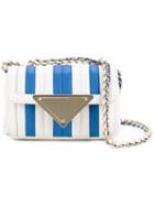 Sara Battaglia Striped Mini Shoulder Bag, Women's, White, Calf Leather