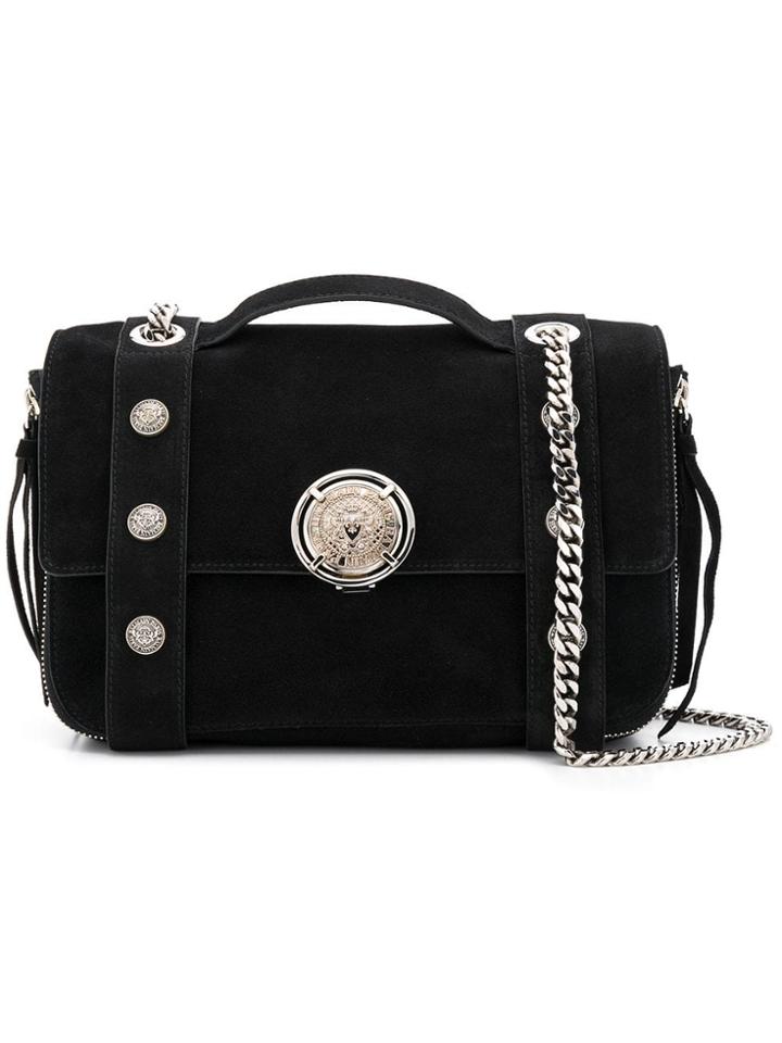 Balmain Logo Stud Shoulder Bag - Black