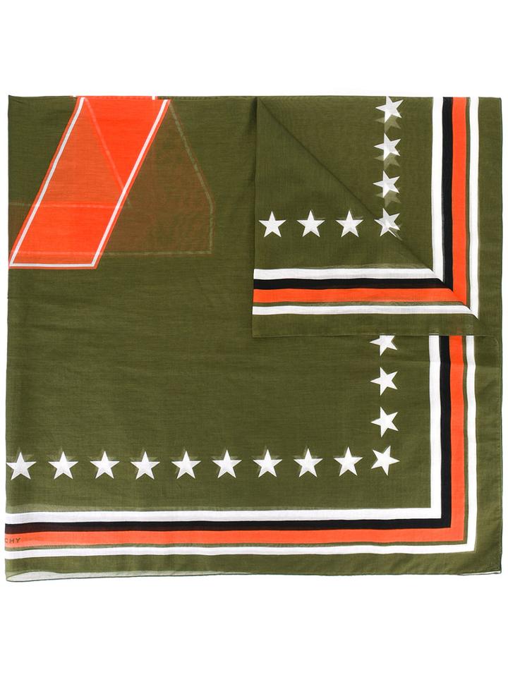 Givenchy Star Print Scarf, Women's, Green, Silk/cotton