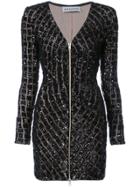 Self-portrait Glitter Detail V-neck Zip Dress - Black