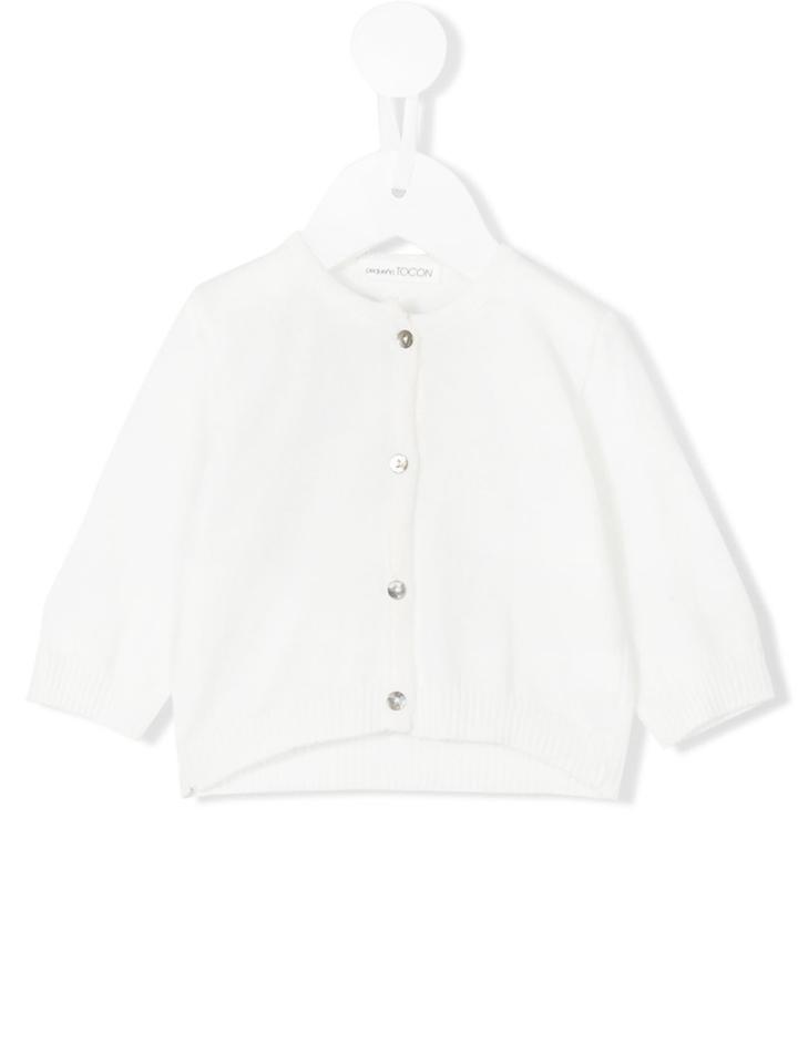 Pèqueno Tocon - Ribbed Round Neck Cardigan - Kids - Cotton - 9-12 Mth, White