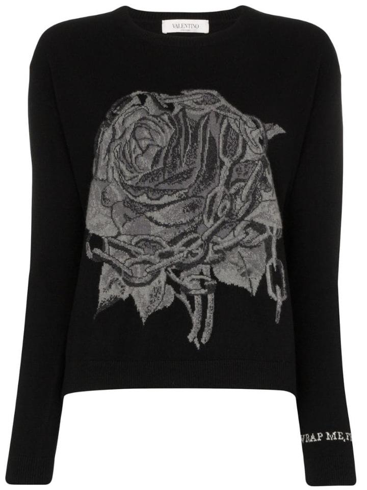 Valentino Rose Chain Intarsia Jumper - Black