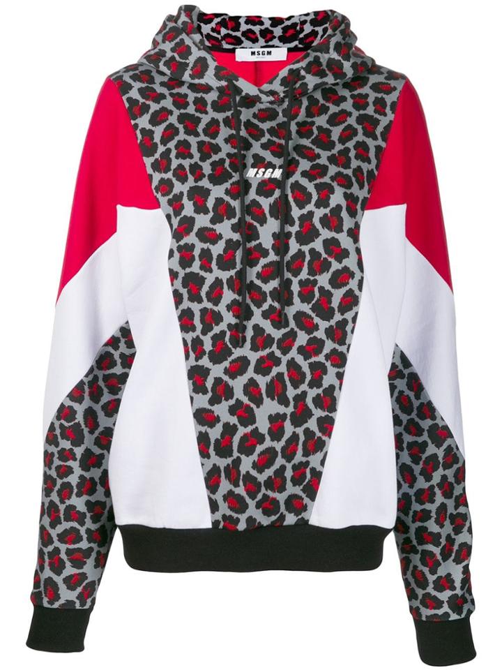 Msgm Colour Block Leopard Print Hoodie - White