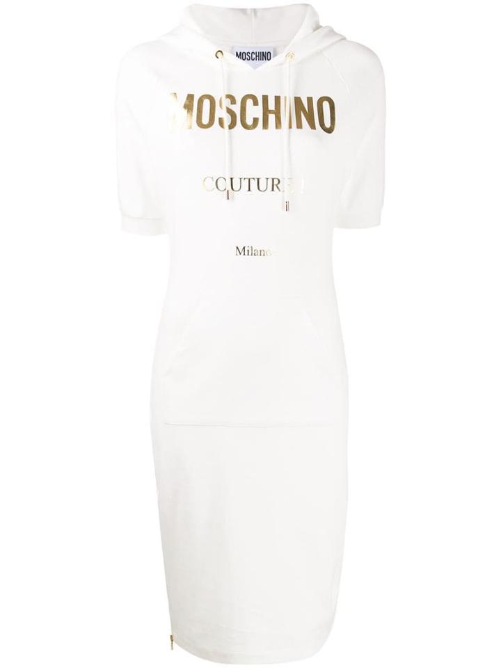 Moschino Logo Printed Hoodie Dress - White