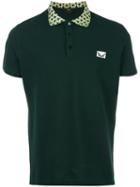 Fendi Contrast Geometric Collar Polo Shirt, Men's, Size: 46, Green, Cotton