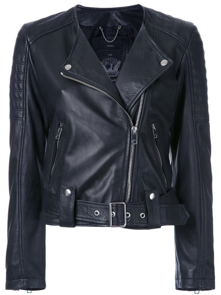 Diesel 'caspu' Biker Jacket, Women's, Size: Small, Black, Sheep Skin/shearling
