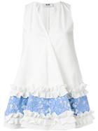 Msgm Lace Ruffled Detail Blouse, Women's, Size: 42, White, Cotton/spandex/elastane/polyurethane