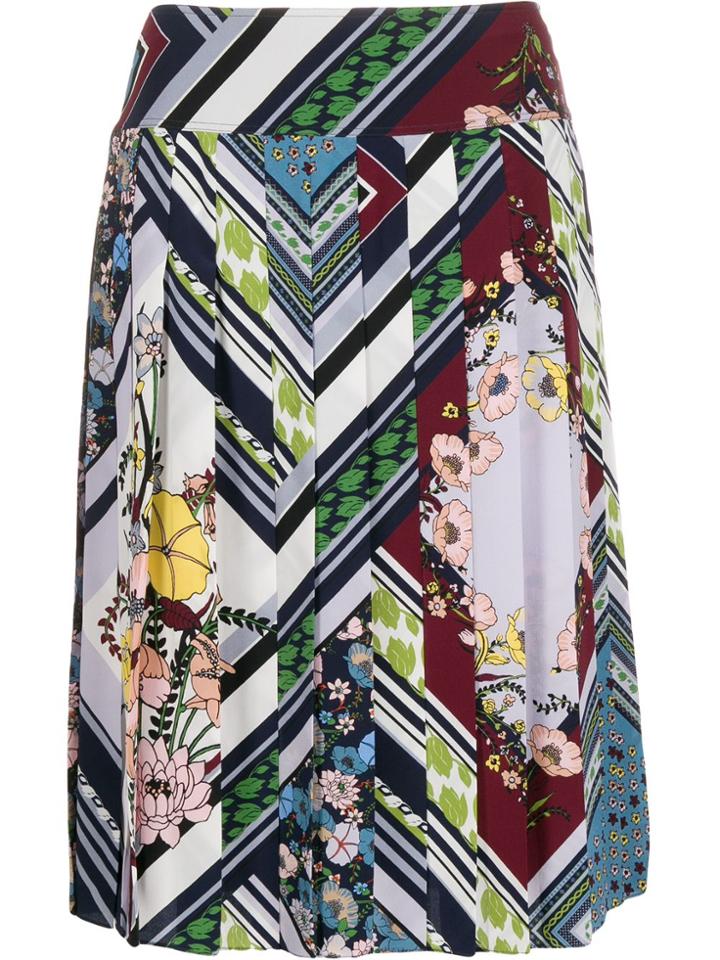Tory Burch Pleated Floral-print Skirt - Blue