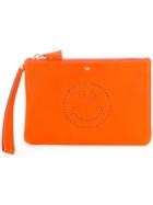 Anya Hindmarch - Smiley Zipped Clutch - Women - Calf Leather - One Size, Women's, Yellow/orange, Calf Leather