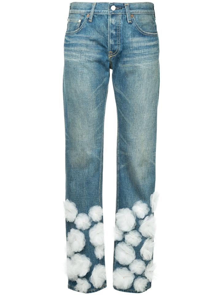 Tu Es Mon Trésor Tulle Flower Jeans Short Length - Blue
