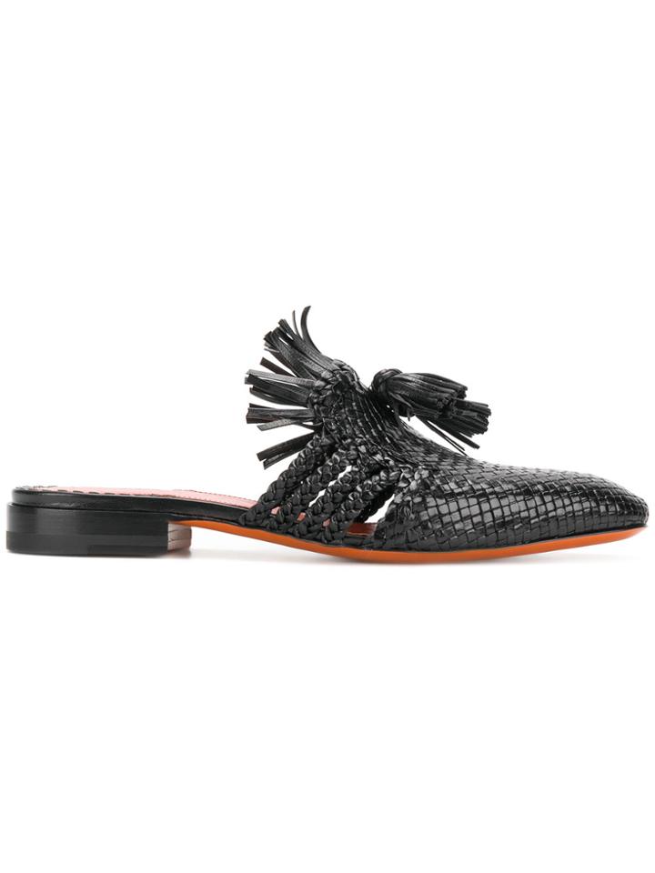 Santoni Woven Tassel Mules - Black