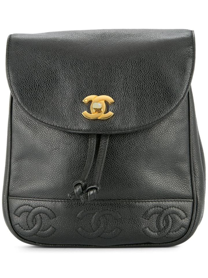 Chanel Vintage Turnlock Flap Backpack - Black