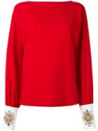 Stefano De Lellis Embellished Cuff Blouse, Women's, Size: 44, Red, Polyester/spandex/elastane/glass