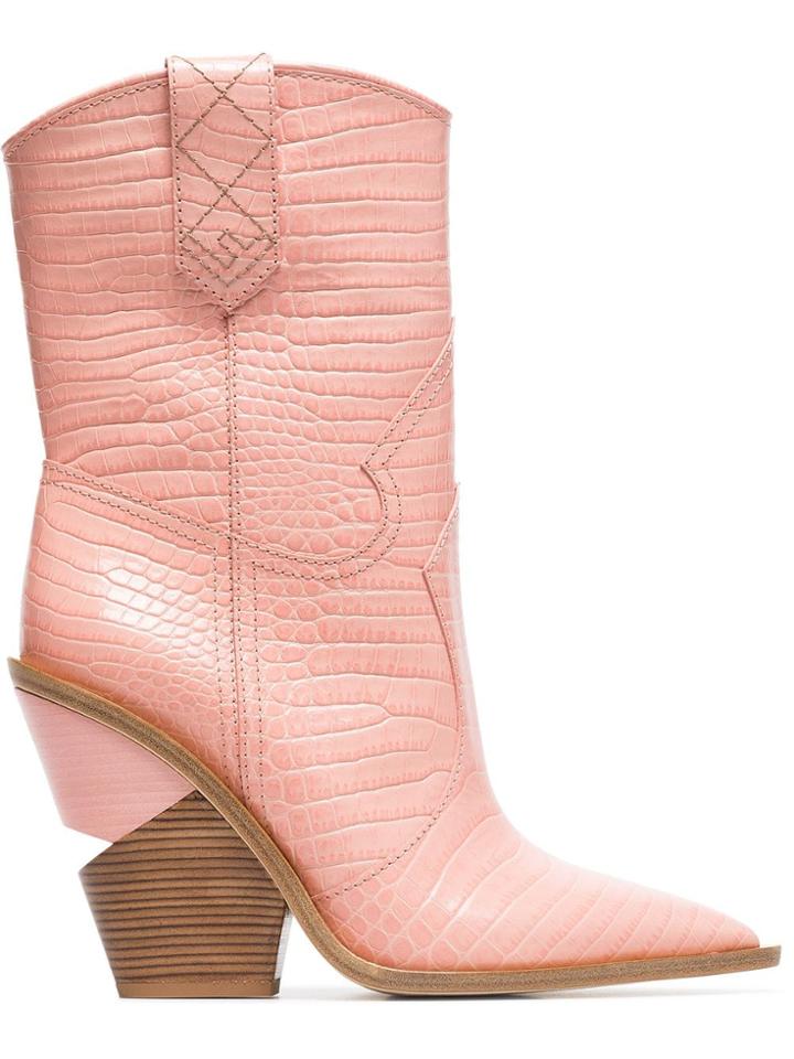 Fendi Cutwalk 100 Crocodile-embossed Ankle Boots - Pink & Purple