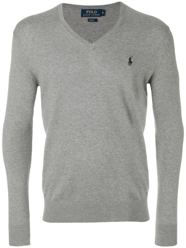 Polo Ralph Lauren V-neck Logo Sweater - Grey