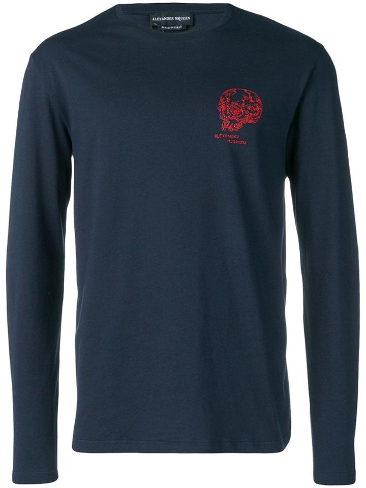 Alexander Mcqueen Embroidered Skull Logo T-shirt - Blue